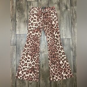 Aniye Records Leopard Print‎ Bell Bottom Flare Jean Pants Size 28